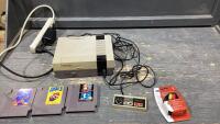 VINTAGE NINTENDO WITH SOME GAMES, CONTROLLER, POWER CORD