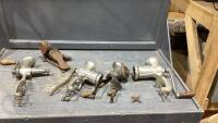 BOX W/MEAT GRINDERS, JUICER, MYSTERY OBJECT