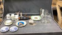 (2) FLATS - COLLECTIBLE PLATES, WILLOW TREE FIGURINES, (2)WEDGEWOOD SAUCERS, SADLER SMALL JAR W/LID