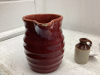 MEDALTA - RED PITCHER( 1 QUART, CHIPPED) SMALL BALL PITCHER, EGG CUPS AND MINI WHISKEY JUG - 2