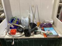 SHOP BOX W/ FLASHLIGHT, JOHN DEERE WELDING MANUAL, MAGIC BRANDS BOOK, SINK FAUCET & MISCELLANEOUS
