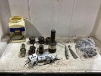 SHOP BOX W/ INSULATORS, NUTS, CLAMPS & MISCELLANEOUS