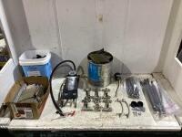 SHOP BOX W/ MIXED NAILS, HINGES, BELL AIR STOMPER & MISCELLANEOUS + SHOP BOX PRIME ROOFING NAILS