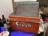 ORANGE CRUSH METAL COOLER W/HINGED LID. BROWN CRUSH BOTTLES. CLEAR BOTTLES - 3