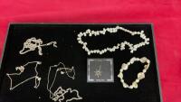 SILVER CHAINS, FRESHWATER PEARL NECKLACE, OYSTER SHELL BRACELET