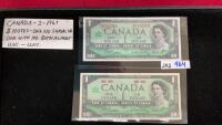 (2) CANADA 1967 DOLLAR BILLS - ONE WITHOUT SERIAL NUMBER