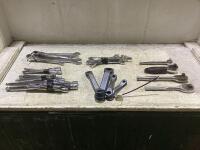 SHOP BOX OF ASSORTED WRENCHES/EXTENSIONS (SAE)