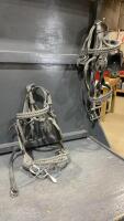 (2) DECORATIVE LIGHT HORSE DRIVING BRIDLES W/ BLINDERS