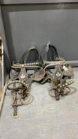 (2) DECORATIVE LIGHT HORSE DRIVING BRIDLES W/ BLINDERS