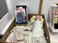 BOX WITH OLD DOLLS AND OLD CLOTHING