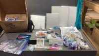 BOX W/CANVASES, FOAM, OIL PASTELS, GEL PENS, DIAMOND ART PROJECT