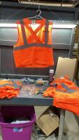 FLAT W/ (6) PAIR ORMADUS GLOVES, (10) HIGH VIS VESTS + CAN OF DISINFECTANT