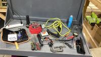 BOX W/ROTARY GRINDER ACCESSORIES, FLASHLIGHT, WOOD SOLDERING IRON SET, HOT AIR GUN