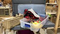 (2)ITEMS- CHRISTMAS TREE + GOOD UNDERBED ROLLING TOTE W/LIGHTS + DECOR