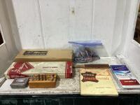 BOX OF (2) CIGARETTE MAKER W/ LEATHER WORK TOOLS & EMPTY TOBACCO TINS