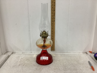 RED BASE ROUND RESERVOIR OIL LAMP