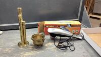 FLAT W/ACURA MASSAGER, COIN BANK, BRASS SMALL POT