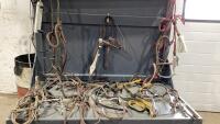 BOX W/HEADSTALLS, A FEW TIE DOWNS, HACKAMORE