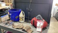 BLUE BUCKET W/HOOKS, EMERGENCY KIT, MANE + TAIL SHAMPOO