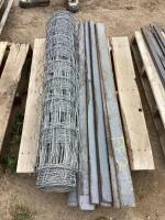 PALLET OF STEEL 56" X 3" W/ ROLL OF WIRE FENCING