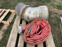 PALLET W/LAYFLAT WATER HOSE & GATED PIPE 45 DEGREE ELBOW PIPE