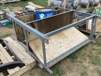 PALLET W/ BARREL & STEEL SHELF