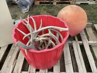 PALLET W/ TOTE ANTLERS & FLOATY