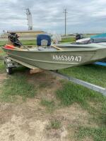 2014 Crestliner Jon Boat mounted on a 2005 EZ Loader trailer