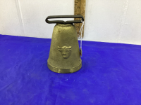 CAST BRASS COW BELL.. 6 IN TALL. 4 IN ACROSS