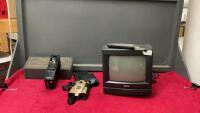 REALISTIC 40 CHANNEL FAN SYSTEM, CELESTRON BINOCULARS W/ CAMERA COMBO, SMALL OLD SCHOOL CITIZEN TV W/ REMOTE