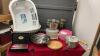 (2) BASKETS W/ ASSORTED HOUSEHOLD - STAINLESS STEEL BOWL SET, STOVE TOP POPCORN POPPER, CHEFIELD STEAK KNIVES, MIXING STORAGE PLASTIC BASKETS