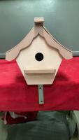 PINK WOODEN BIRD HOUSE W/ MOUNTING BRACKET