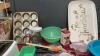BOX OF ASSORTED KITCHEN ITEMS - KITCHEN UTENSILS, COLLANDERS, TOASTER, ETC. - 4