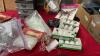 GOOD LIDDED TOTE W/ CORK TILES, METALIC TINSEL, WHITE CHRISTMAS LIGHTS, AND MISC. CRAFTING ITEMS - 6
