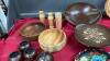 (2) BOXES OF WOODEN DECOR AND KITCHEN ITEMS - BOWLS, S+P, CANDLE HOLDERS, AND SOME VASES - 5