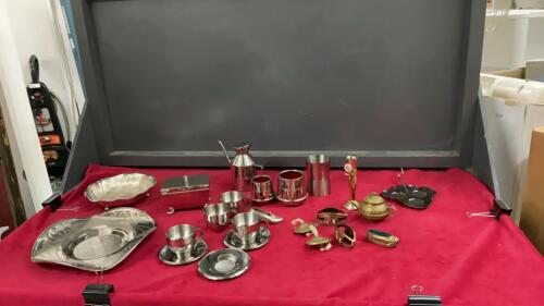 FLAT W/ STAINLESS STEEL AND BRASS DECOR ITEMS - TRINKET BOX, MINI CUPS, ESPRESSO CUP SETS, PLATTERS, CANDY DISH, ETC.