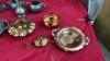 FLAT W/ COLLECTION OF PEWTER AND COPPER ITEMS - SMALL TANKERDS, CANDLESTICKS, PLATTERS, VASE, ETC. - 2