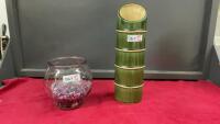 SMALL FISHBOWL W/ DECORATIVE ROCKS AND &ldquo;BAMBOO LOOK&rdquo; VASE