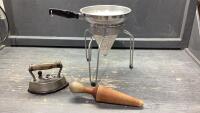 BOX W/REAMER W/PADDLE, ANTIQUE SAD. IRON