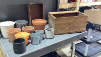 (2) ITEMS - WOOD CRATE W/WOOD TRAY + BOX W/PLANT POTS