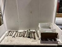 SHOP BOX OF ASSORTED WRENCHES/SOCKETS