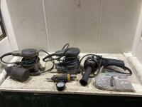 SHOP BOX OF BOSCH ANGLE GRINDER, PORTER CABLE SANDER/ORBIT SANDER