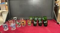 FLAT W/ SOME BEER GLASSES, COLLECTABLE MCDONALDS GLASSES FROM BEJING OLYMPICS, SHREK, AND 1 STAR WARS.