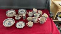 SET OF IRONSTONE ENGLISH THEMED DISHES