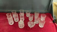 (6) PINWHEEL CRYSTAL LOWBOYS, (2) PINWHEEL CRYSTAL CANDY BOWLS, & (6) CRYSTAL TALL BOYS