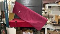 BOLT OF RASPBERRY COLOURED FABRIC W/ BOX STYLED PATTERN