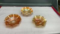 (3) FLUTED CARNIVAL GLASS BOWLS, IRRIDESCENT