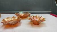 (3) FLUTED CARNIVAL GLASS BOWLS - IRREDESCENCE