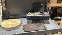 (3)ITEMS - WAGNERS GRIDDLE, ROUND CUTTING BOARD, OUTBOUND PORTABLE CAMP BBQ (NO GRATE)