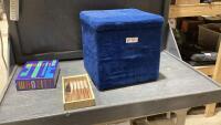PRETTY BLUE VELVET STORAGE CUBE W/ STEAK KNIVES + GAME